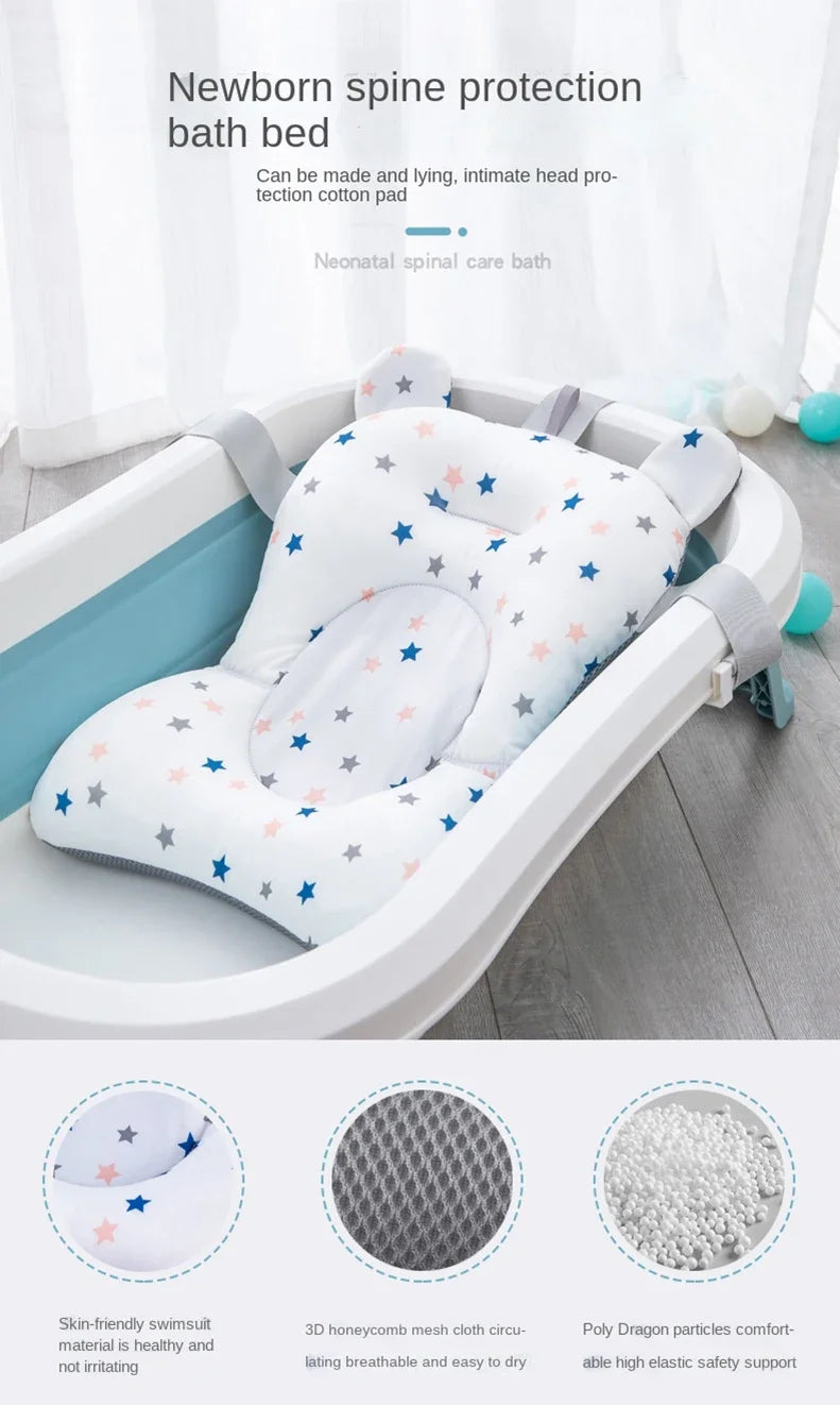 Baby Bath Seat Support Mat Foldable Bath Tub Pad & Chair Newborn Bathtub Pillow Infant Anti-Slip Soft Comfort Body Cushion