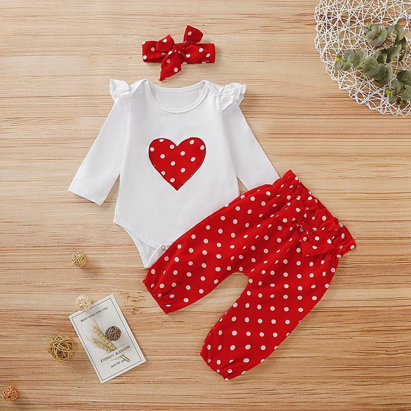 3-Piece Baby Girl Set – Romper + Pants + Headband