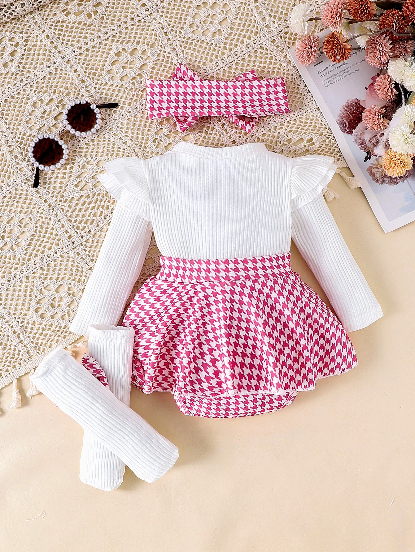 Autumn Set for Girls 0-1 Years Old – Black Top + Houndstooth Skirt