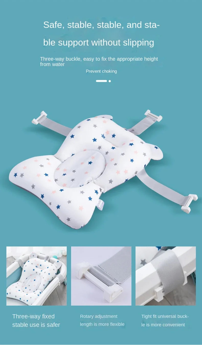 Baby Bath Seat Support Mat Foldable Bath Tub Pad & Chair Newborn Bathtub Pillow Infant Anti-Slip Soft Comfort Body Cushion