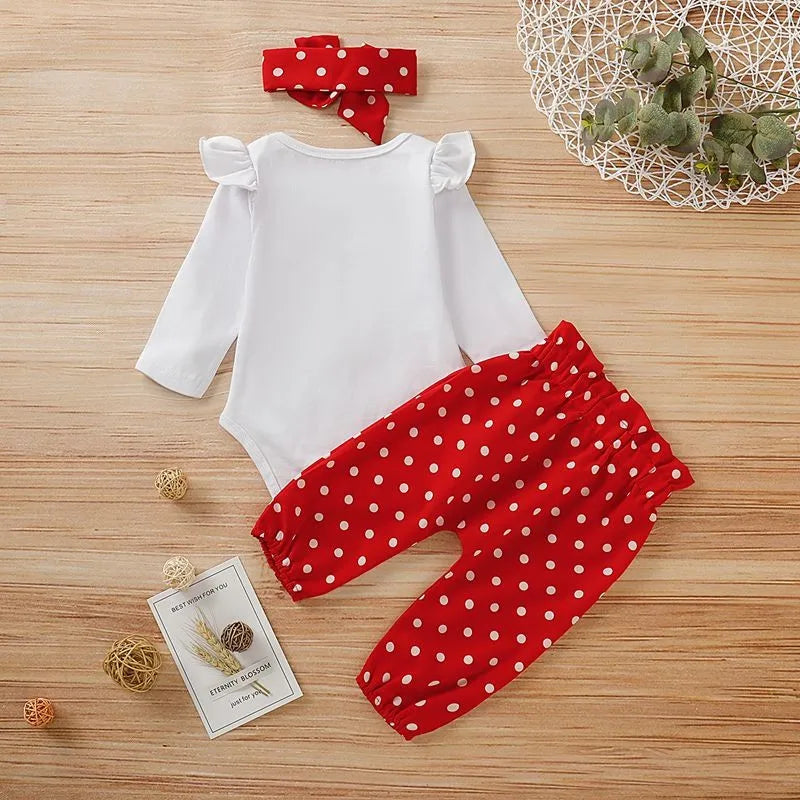 3-Piece Baby Girl Set – Romper + Pants + Headband
