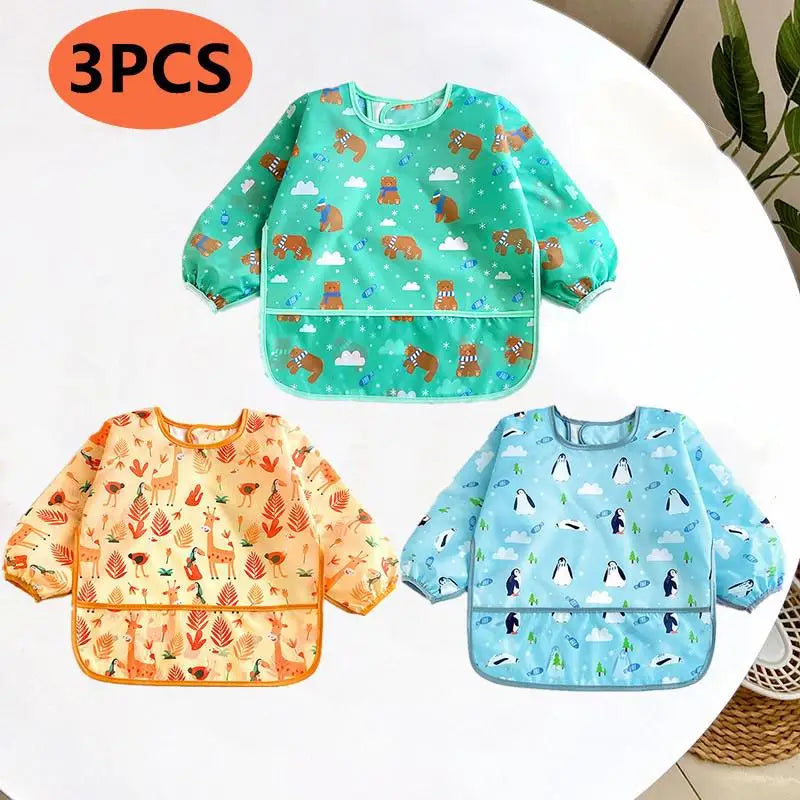 Adorable Cartoon Waterproof Baby Bibs with Sleeves