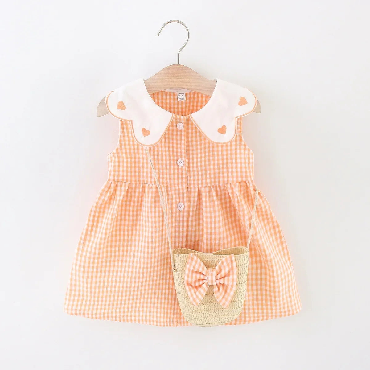 Girls Summer Set – Plaid Top + Skirt with Bag