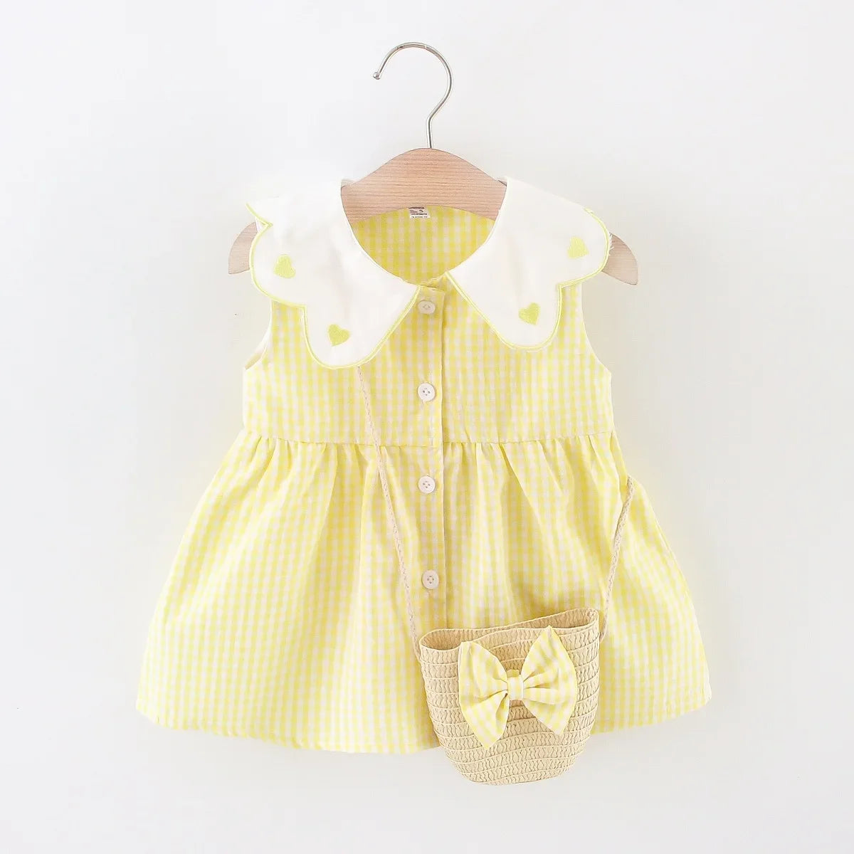 Girls Summer Set – Plaid Top + Skirt with Bag