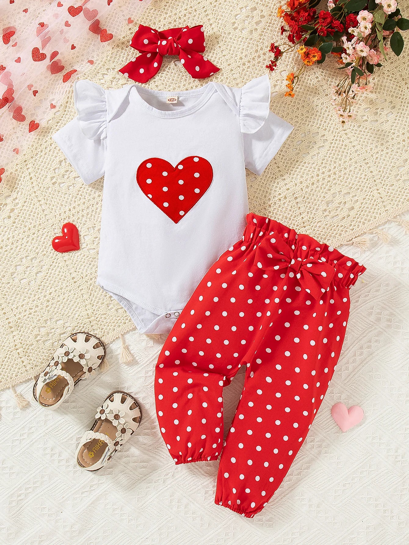 3-Piece Baby Girl Set – Romper + Pants + Headband