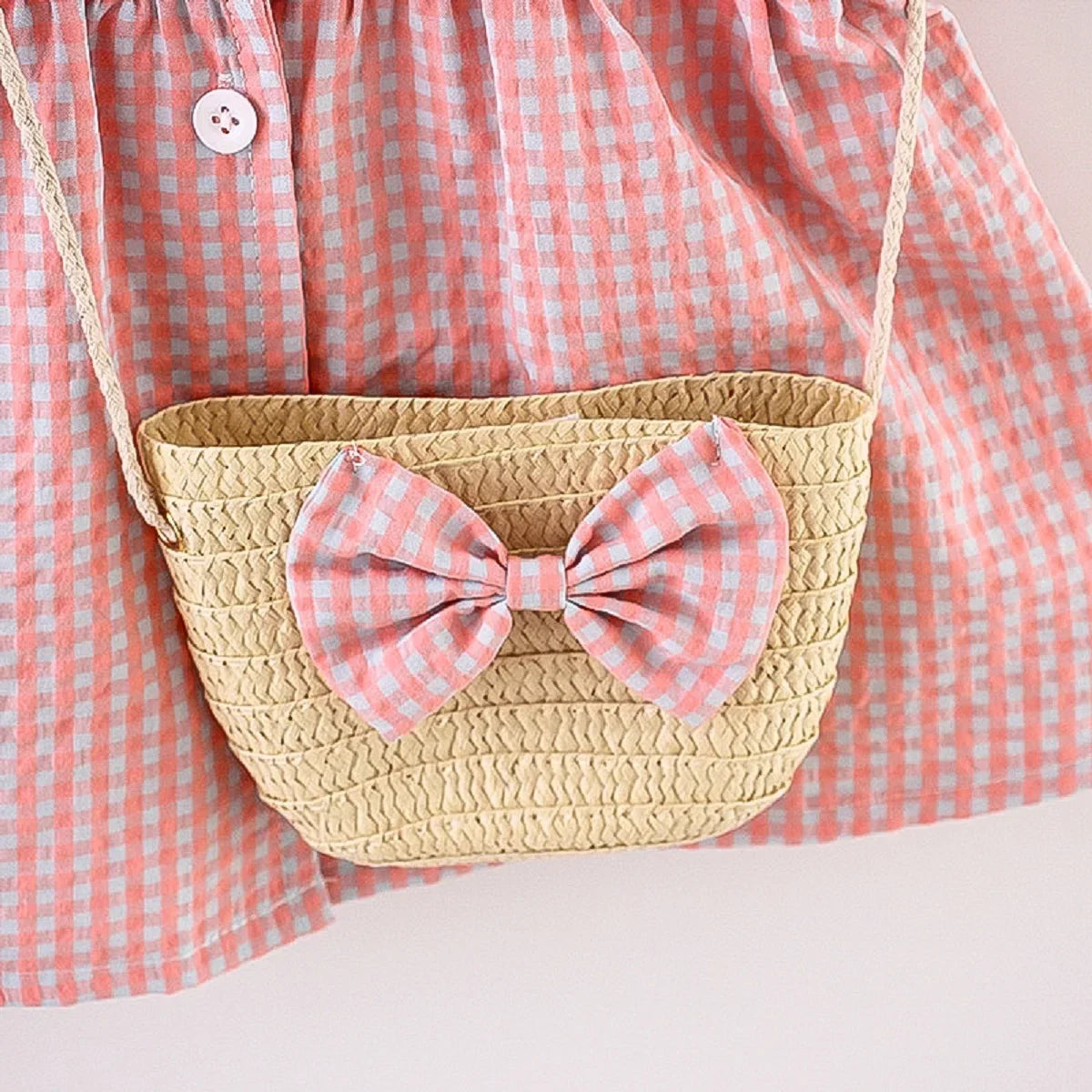Girls Summer Set – Plaid Top + Skirt with Bag