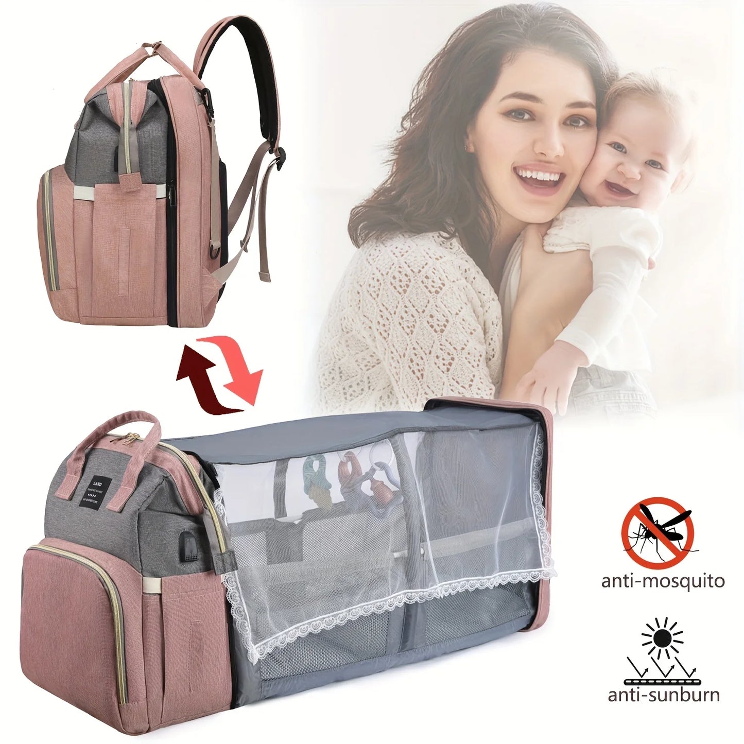 Portable Maternity Backpack – Foldable Crib & Large Capacity