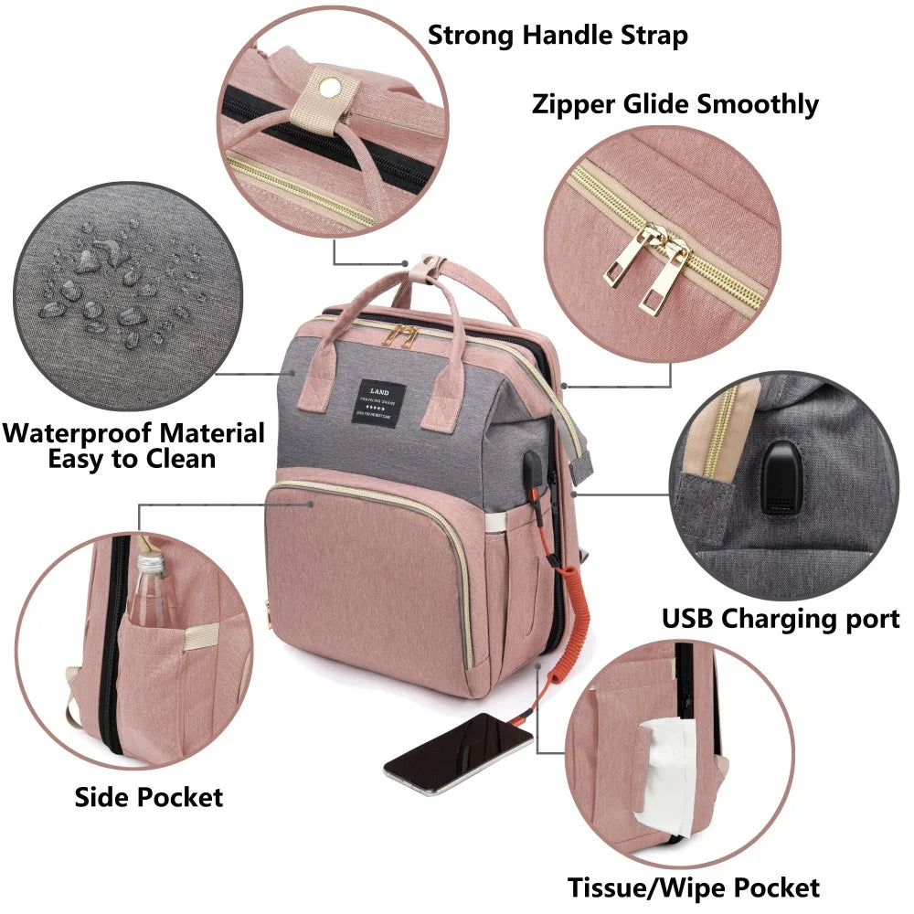 Portable Maternity Backpack – Foldable Crib & Large Capacity