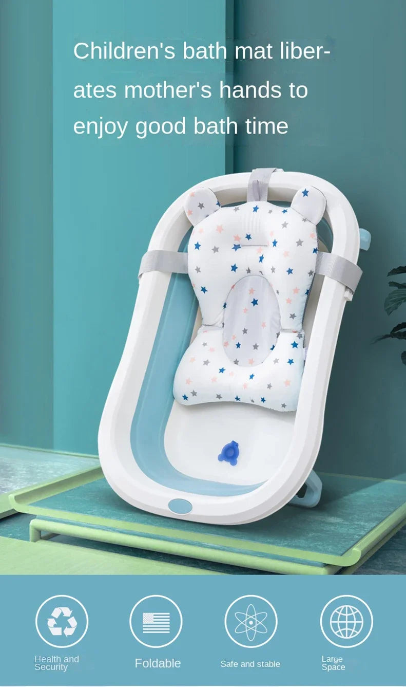 Baby Bath Seat Support Mat Foldable Bath Tub Pad & Chair Newborn Bathtub Pillow Infant Anti-Slip Soft Comfort Body Cushion