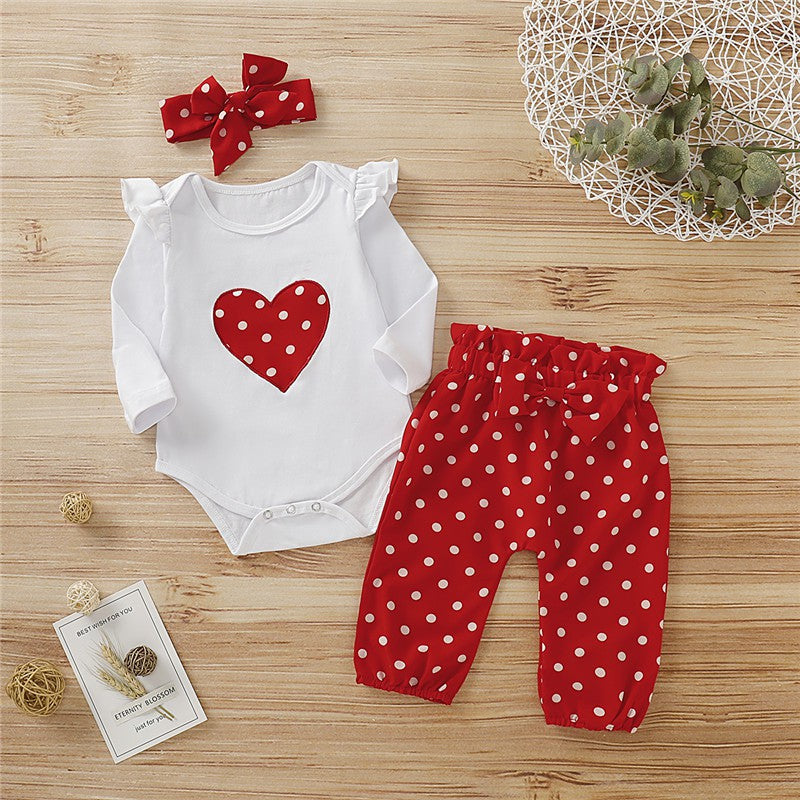 3-Piece Baby Girl Set – Romper + Pants + Headband