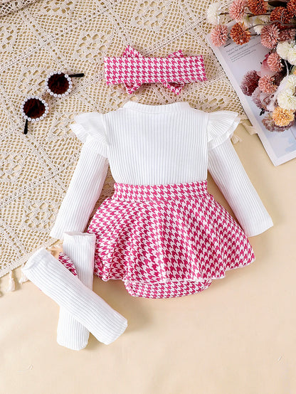 Autumn Set for Girls 0-1 Years Old – Black Top + Houndstooth Skirt