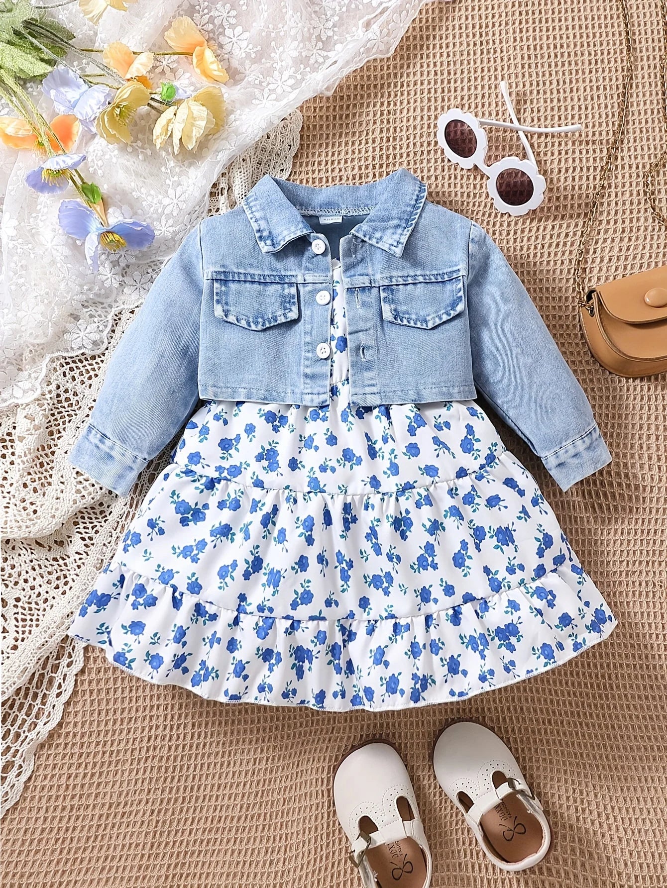 3-Piece Jeans & Floral Dress Set – Fashion Baby