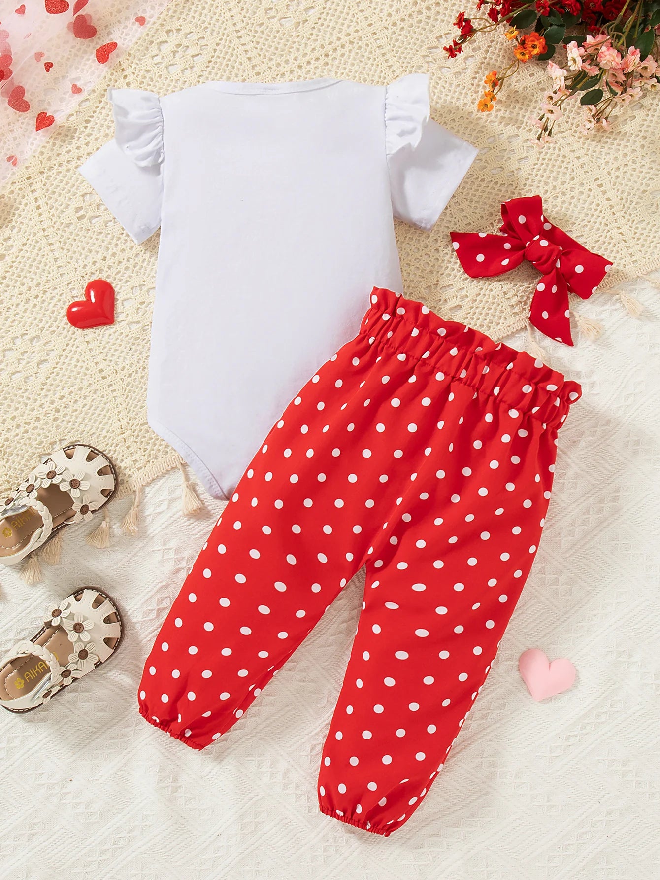 3-Piece Baby Girl Set – Romper + Pants + Headband