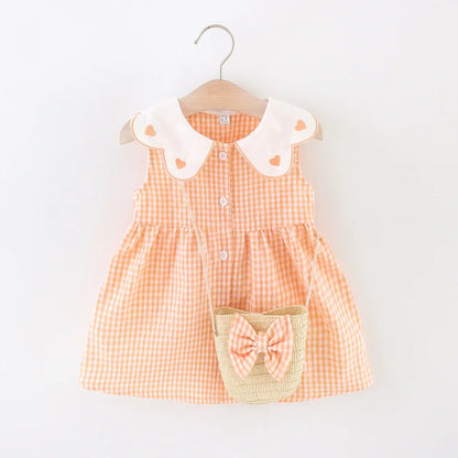 Girls Summer Set – Plaid Top + Skirt with Bag