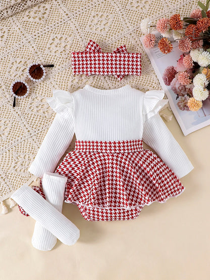 Autumn Set for Girls 0-1 Years Old – Black Top + Houndstooth Skirt