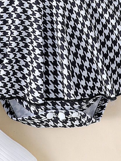 Autumn Set for Girls 0-1 Years Old – Black Top + Houndstooth Skirt