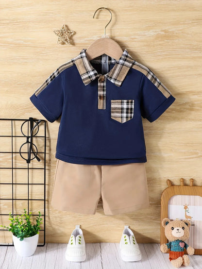 Boy's Summer Set – Plaid Shirt + Shorts