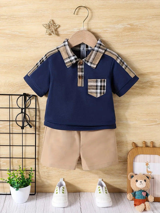 Boy's Summer Set – Plaid Shirt + Shorts