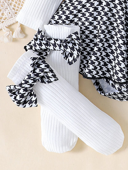 Autumn Set for Girls 0-1 Years Old – Black Top + Houndstooth Skirt