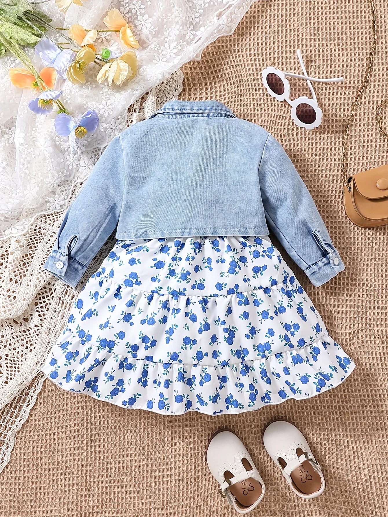 3-Piece Jeans & Floral Dress Set – Fashion Baby
