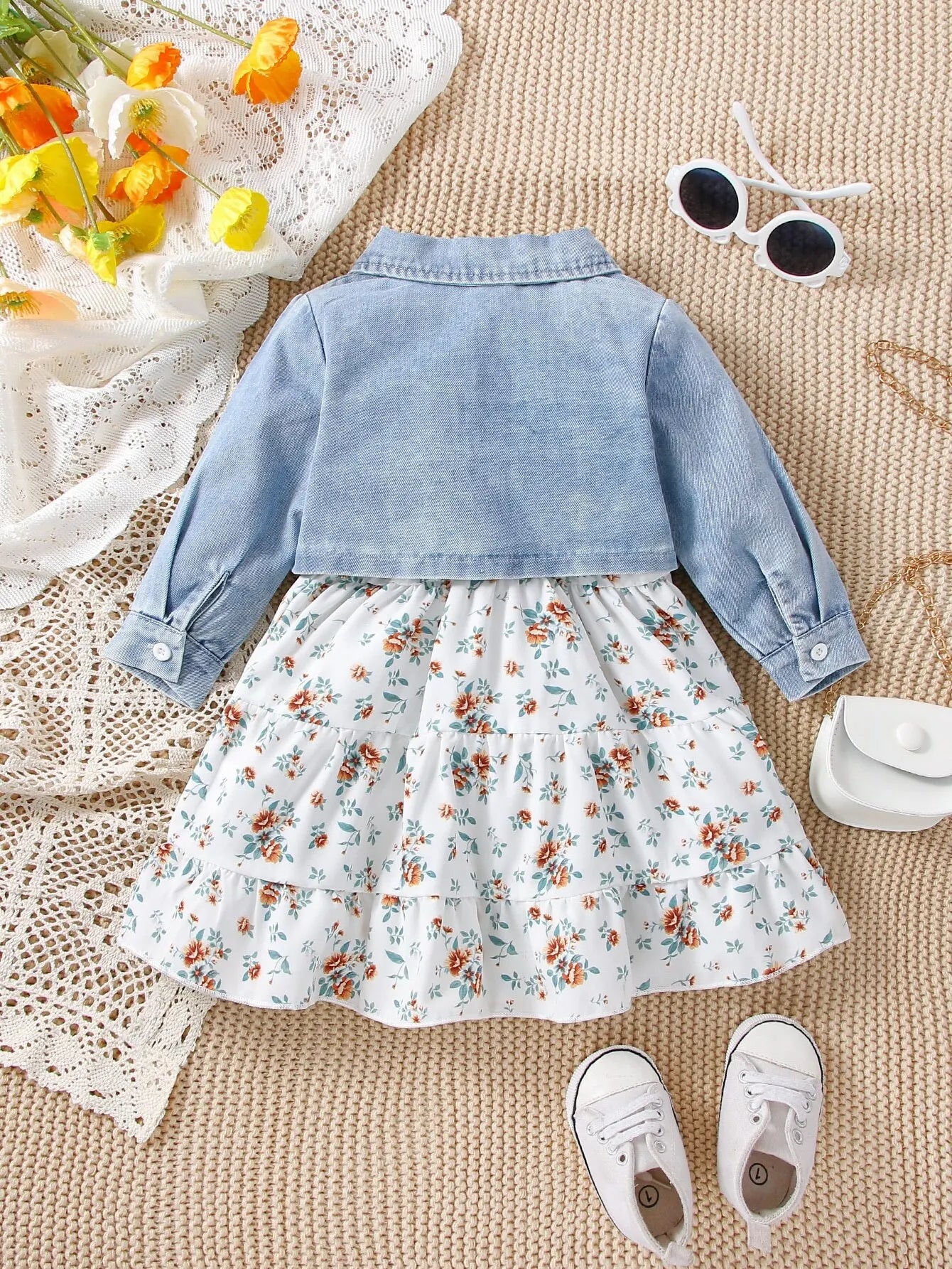 3-Piece Jeans & Floral Dress Set – Fashion Baby