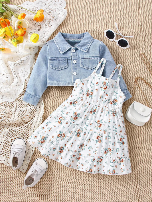 3-Piece Jeans & Floral Dress Set – Fashion Baby