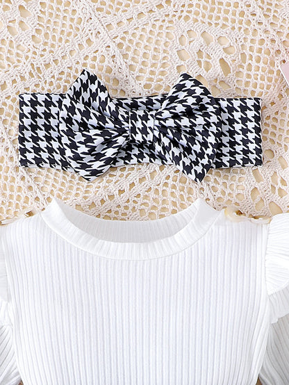 Autumn Set for Girls 0-1 Years Old – Black Top + Houndstooth Skirt