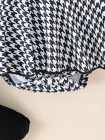 Autumn Set for Girls 0-1 Years Old – Black Top + Houndstooth Skirt