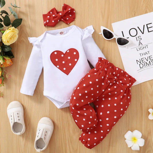 3-Piece Baby Girl Set – Romper + Pants + Headband
